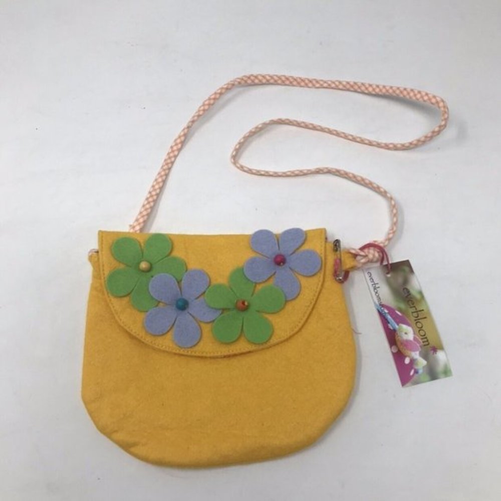 Everbloom Studio Girls Yellow Felt Purse with Flowers NEW